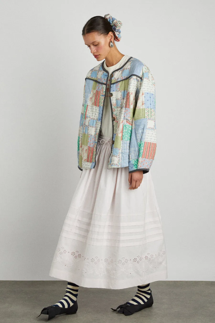 kelsey pin tuck midi skirt - sugar pink sold by Damson Madder