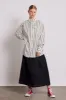 kylie ruffle shirt - white stripe sold by Damson Madder