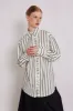 kylie ruffle shirt - white stripe sold by Damson Madder
