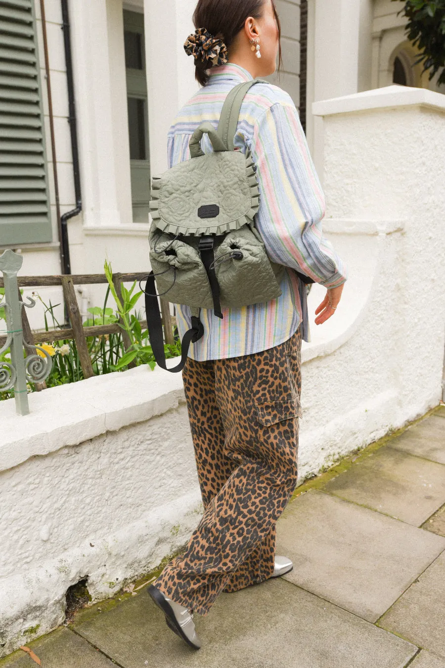 rose quilted backpack khaki sold by Damson Madder product image thumbnail 3