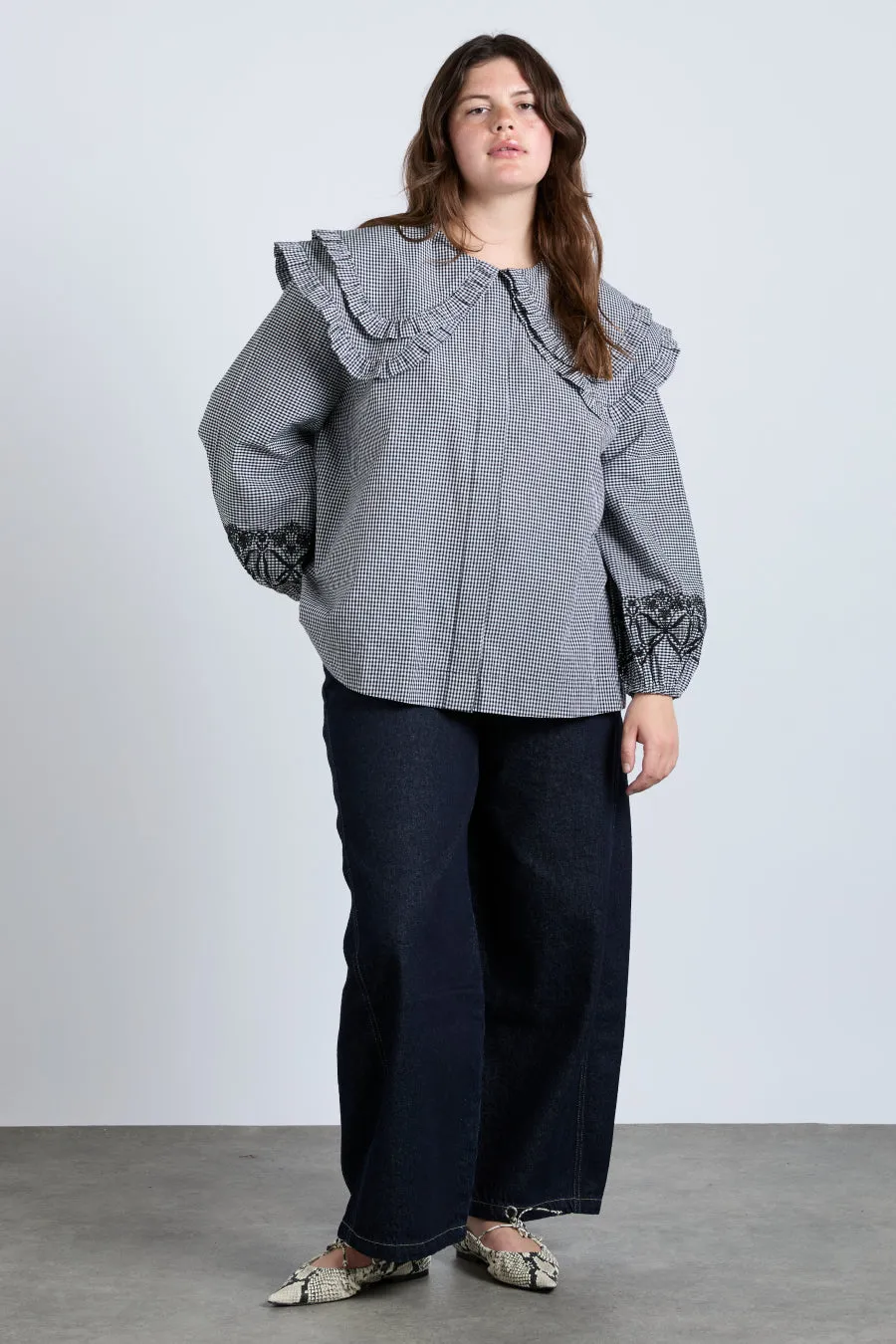 lois double collar blouse - black gingham sold by Damson Madder product image thumbnail 3