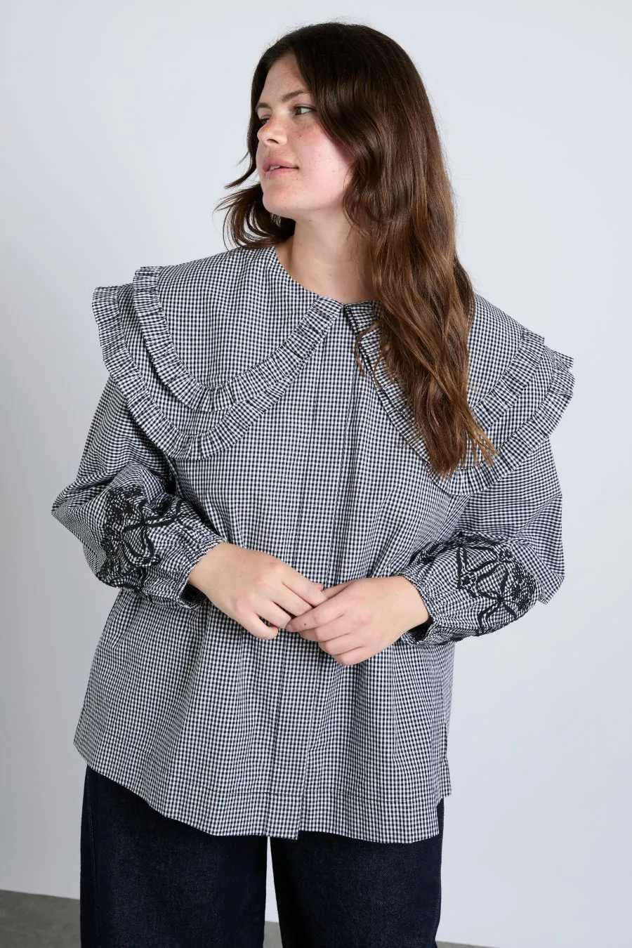 lois double collar blouse - black gingham sold by Damson Madder product image thumbnail 2