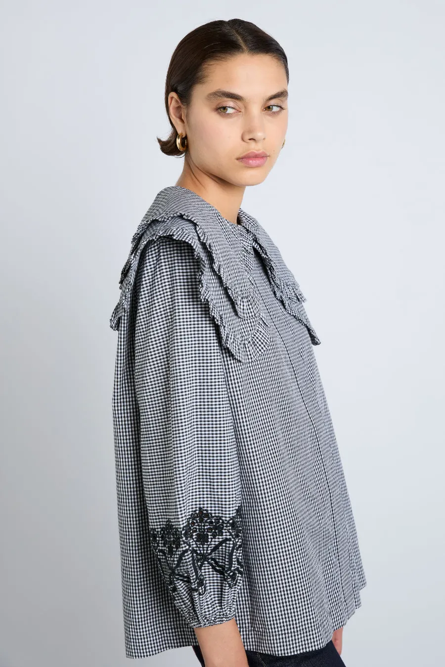 lois double collar blouse - black gingham sold by Damson Madder product image thumbnail 5