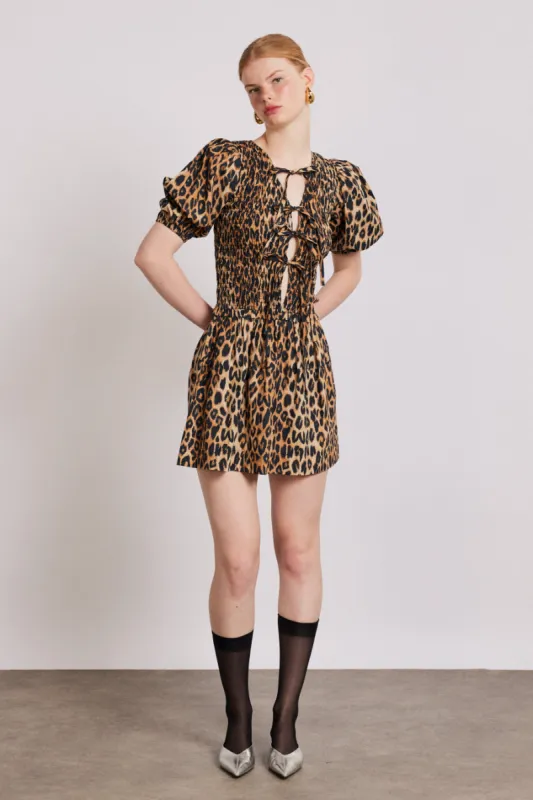 Bluebelle shirred mini dress - leopard made by Damson Madder