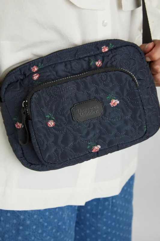 quilted rose cross body camera bag made by Damson Madder