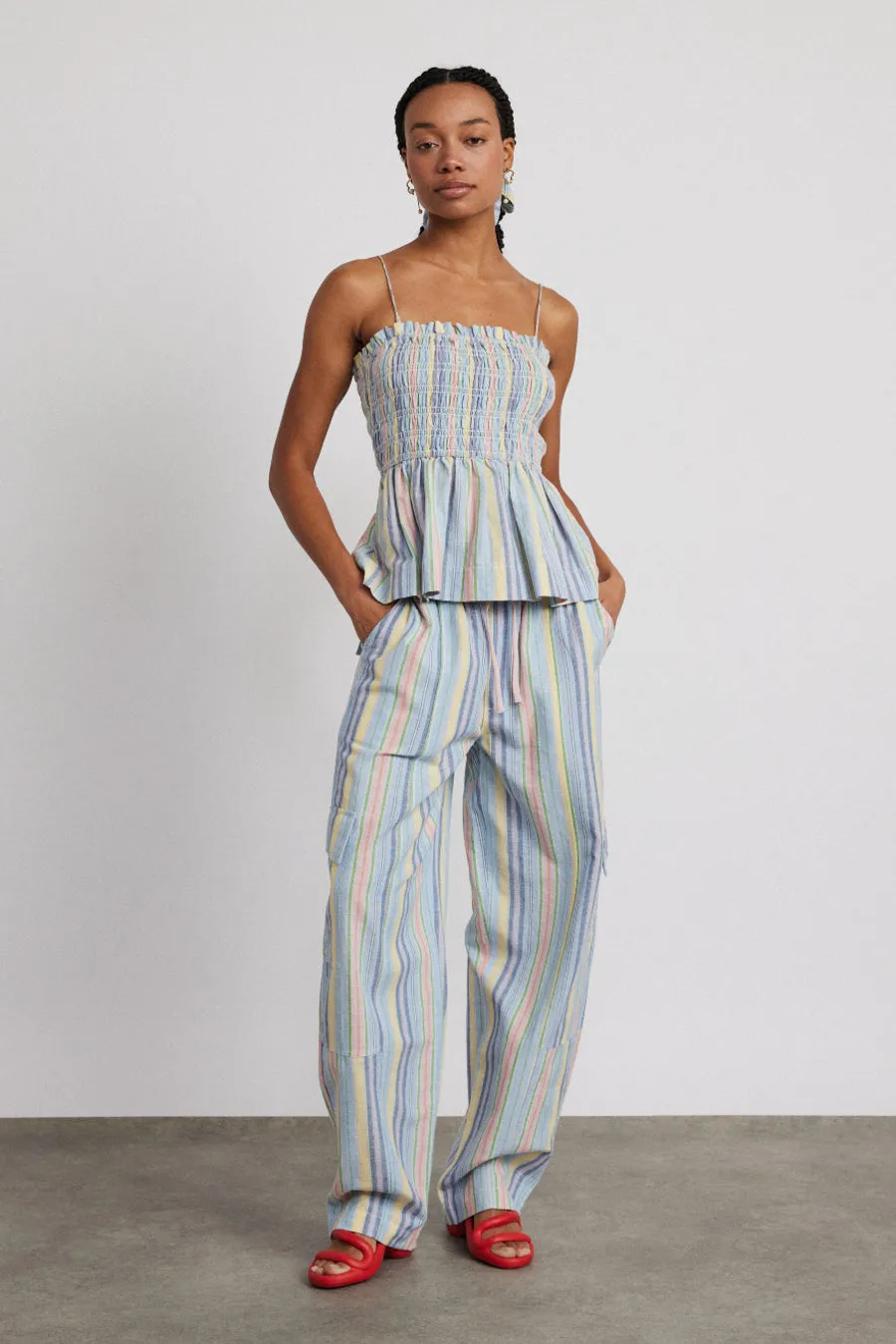 hope shirred cami - multi stripe sold by Damson Madder product image thumbnail 3