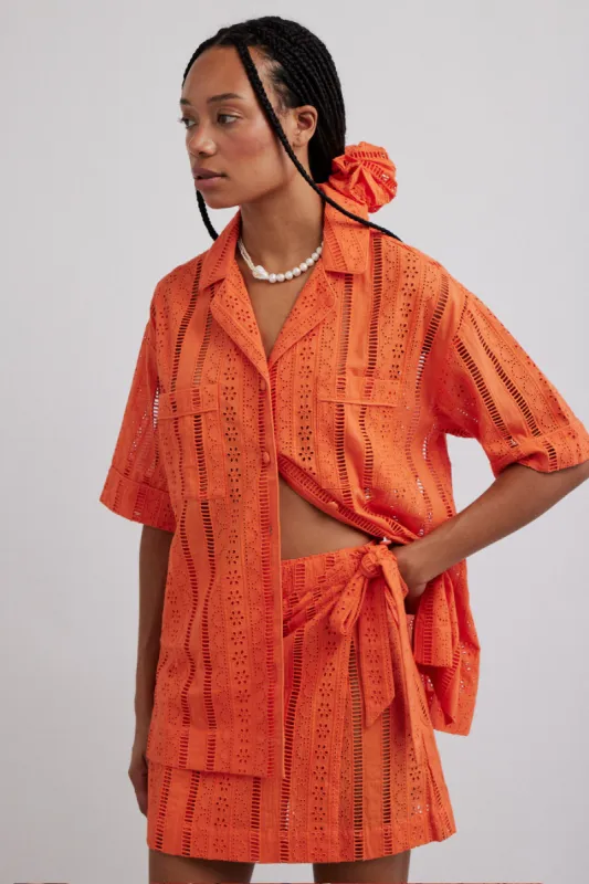 fiji mini wrap skirt - orange broderie sold by Damson Madder