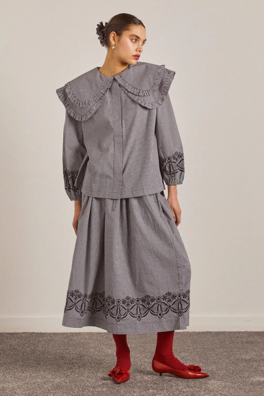 keeley midi skirt - black gingham sold by Damson Madder