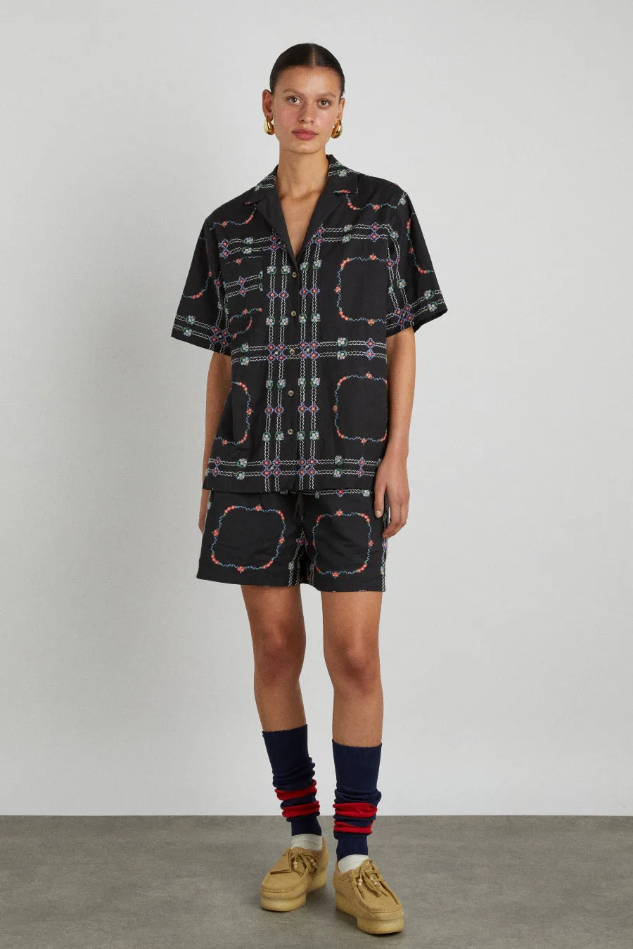 tablecloth embroidered shirt - black floral sold by Damson Madder product image thumbnail 4