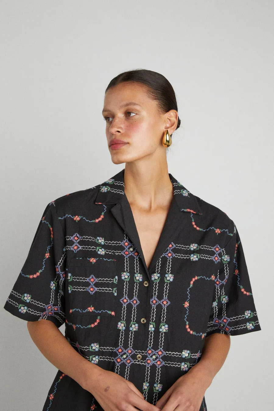 tablecloth embroidered shirt - black floral sold by Damson Madder product image thumbnail 2