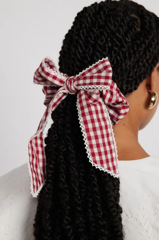 check bow scrunchie - red gingham sold by Damson Madder