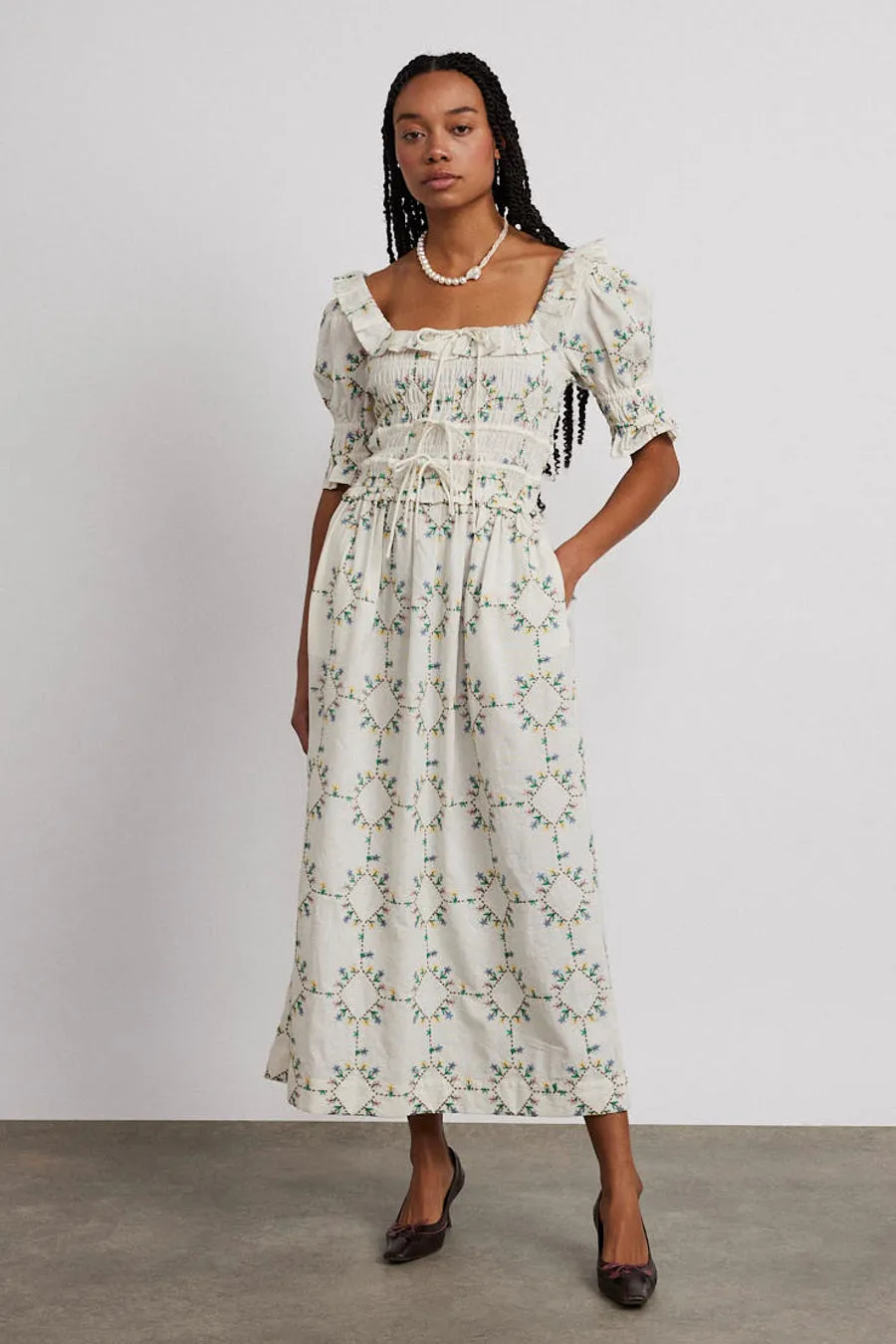 heidi embroidered midi dress sold by Damson Madder