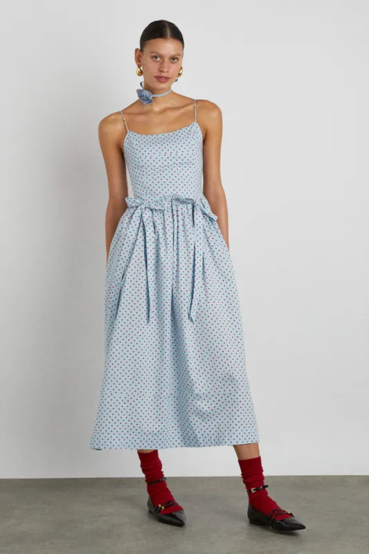 penelope midi - blue & red spot sold by Damson Madder