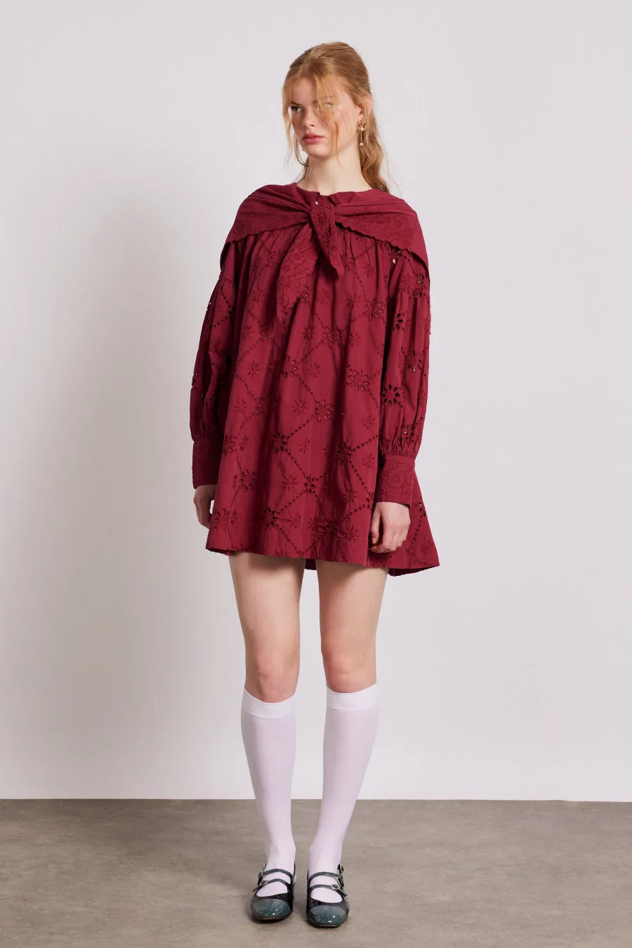 clementine embroidered collared mini dress - burgundy sold by Damson Madder