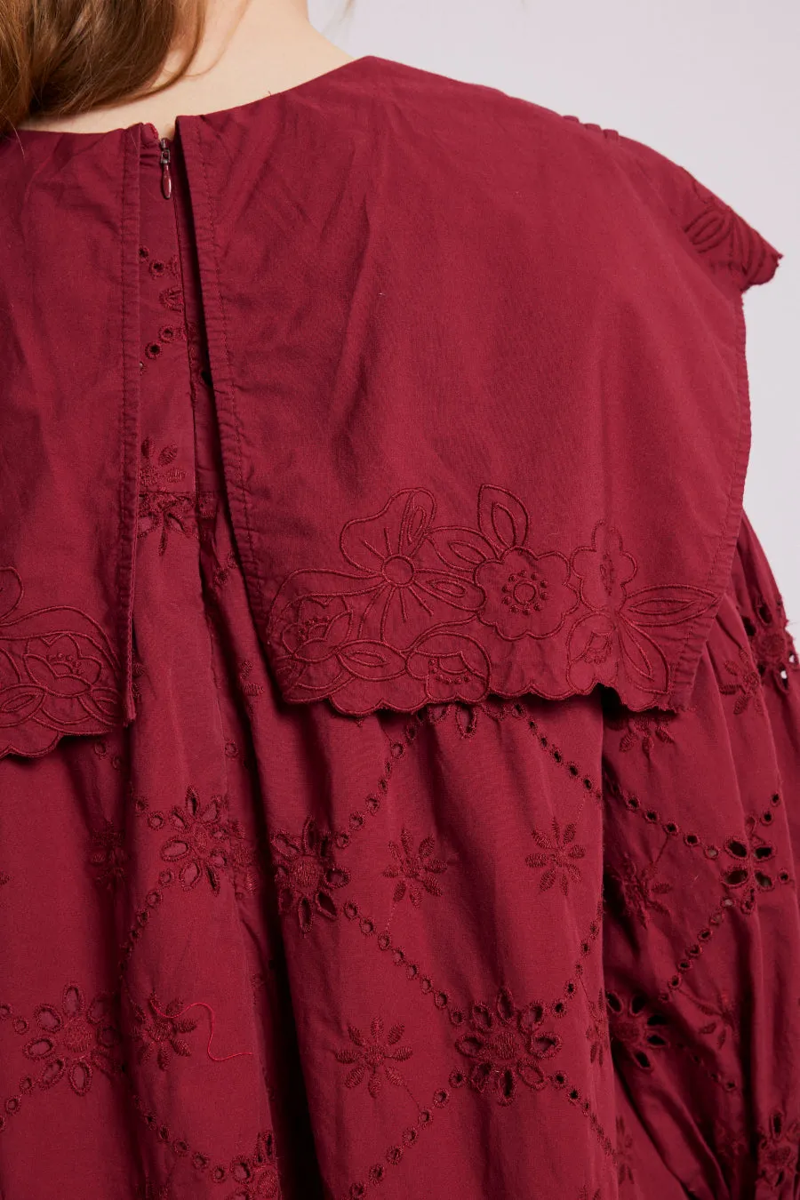 clementine embroidered collared mini dress - burgundy sold by Damson Madder product image thumbnail 5