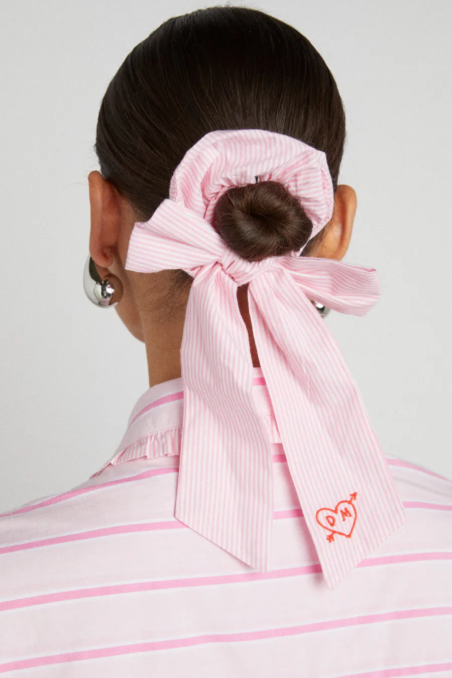 pink stripe bow scrunchie sold by Damson Madder