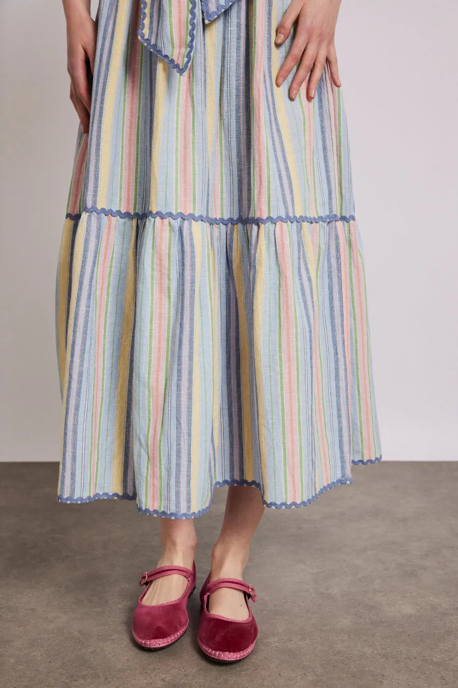 knee length dresses for ladies Pastel Striped Midi Dress – Coco Brooke main image 1