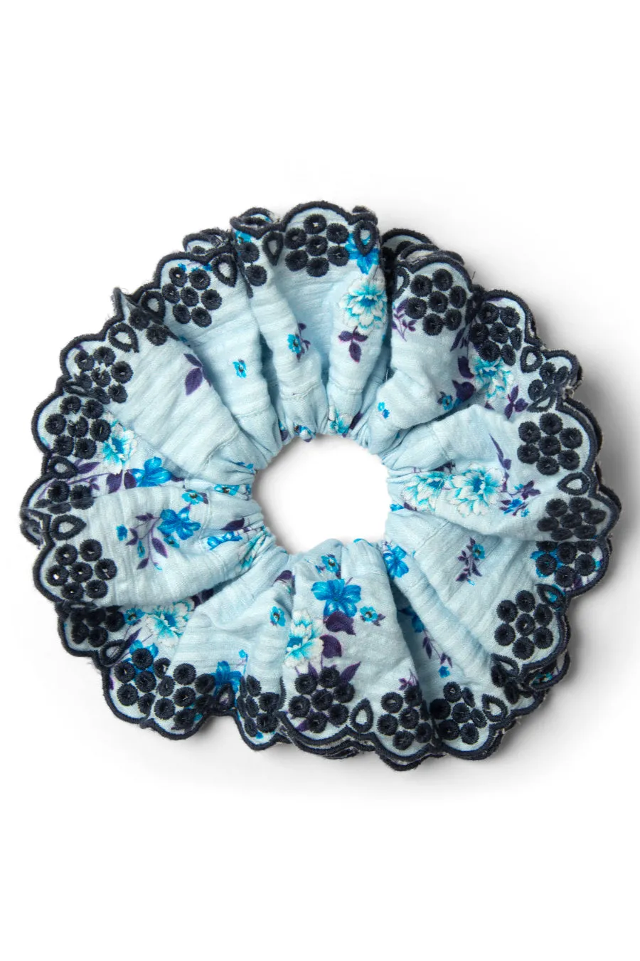 broderie edge oversized scrunchie in blue sold by Damson Madder product image thumbnail 3