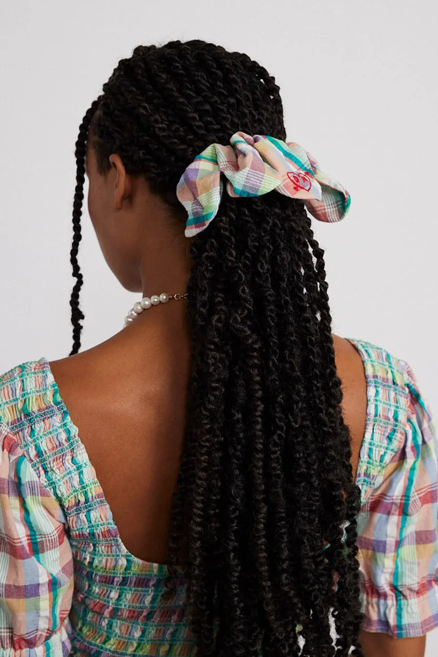 flower scrunchie in check sold by Damson Madder product image thumbnail 3