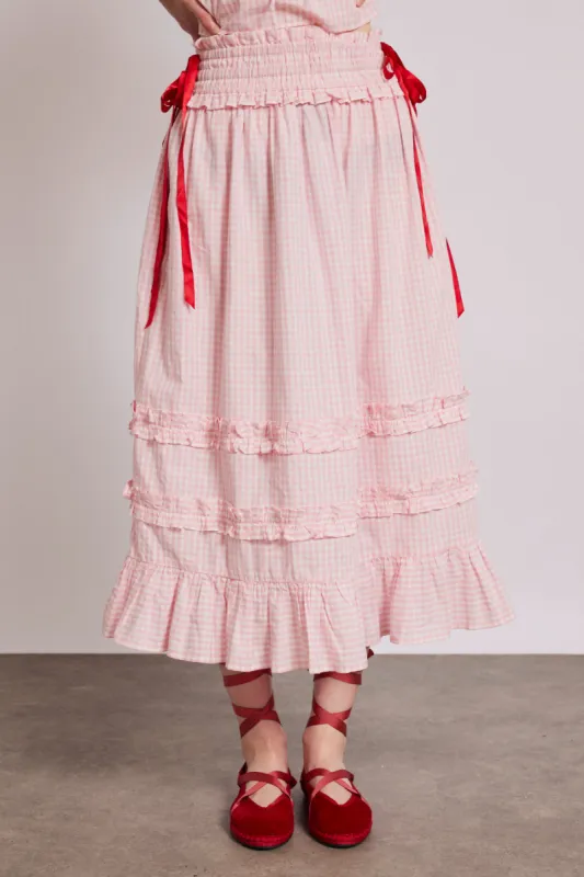 olivia ruffle skirt - pink gingham made by Damson Madder