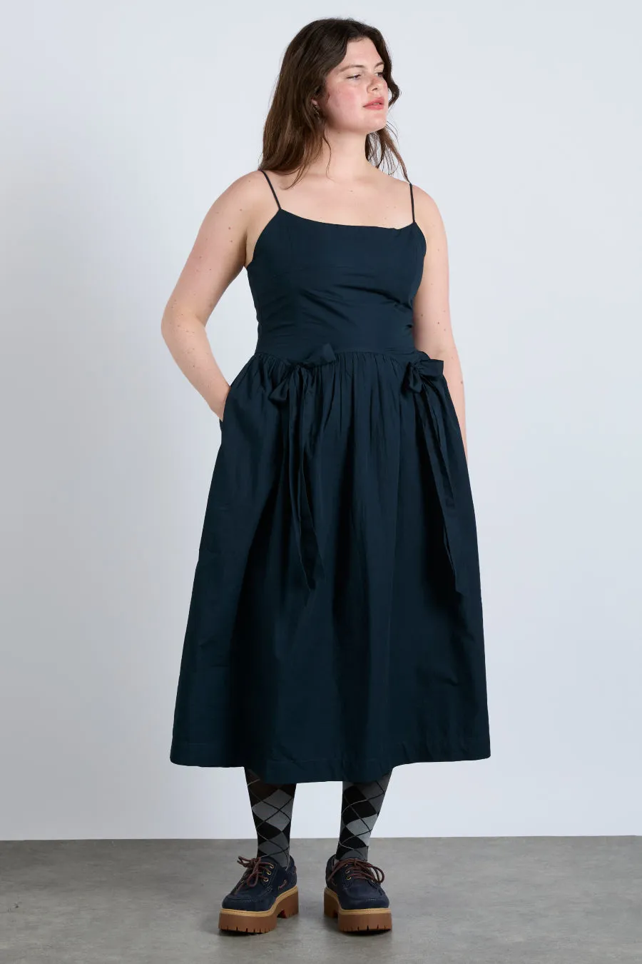 penelope apron dress - navy sold by Damson Madder