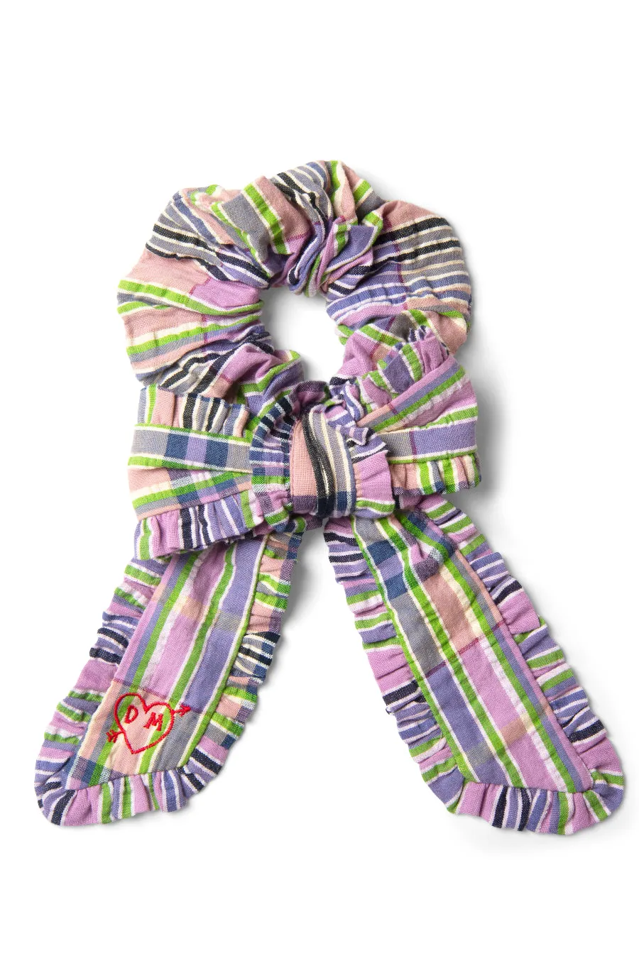 frill bow scrunchie in cindy check sold by Damson Madder product image thumbnail 3