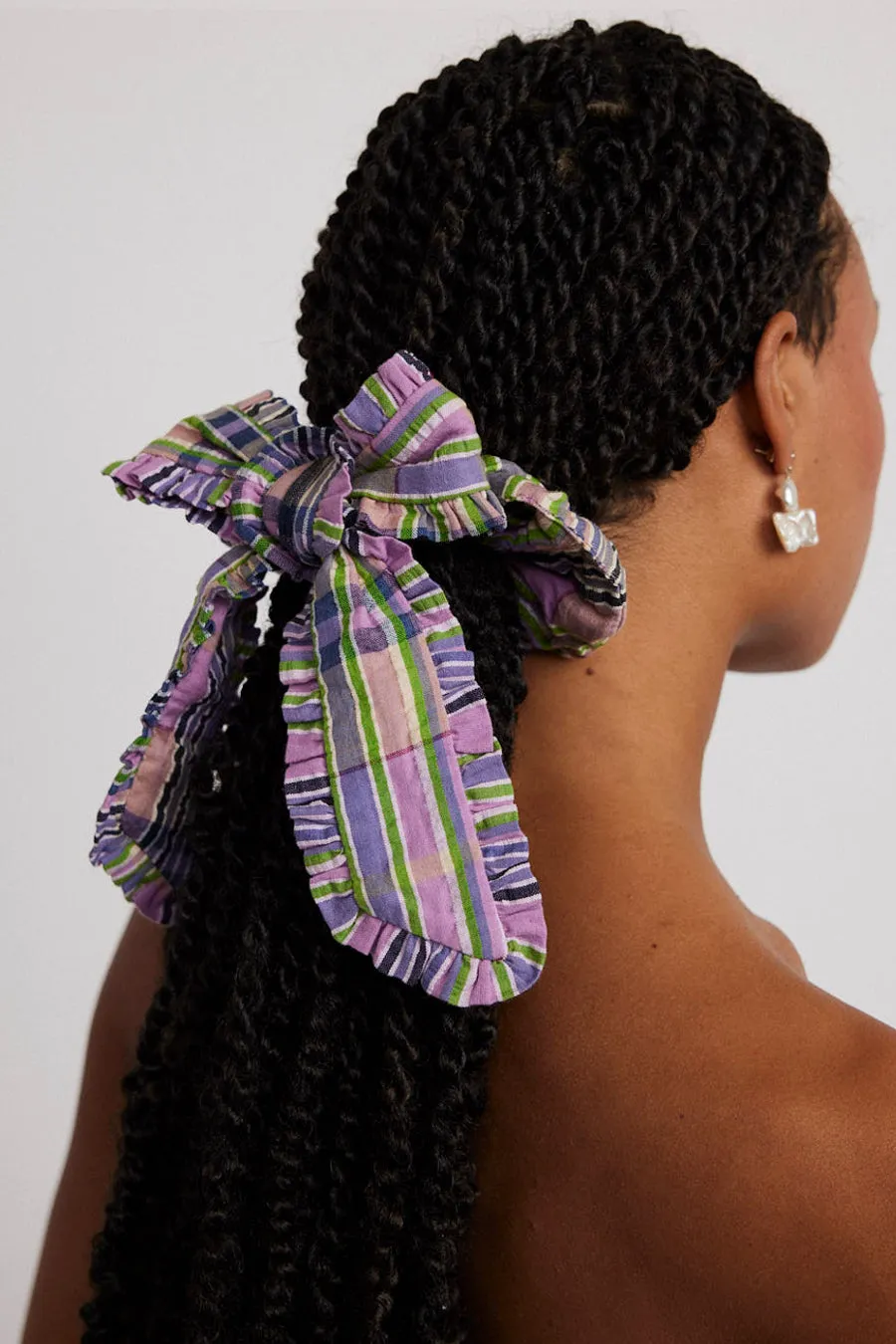 frill bow scrunchie in cindy check sold by Damson Madder product image thumbnail 2
