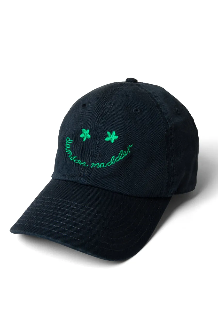 embroidered cap - navy and green sold by Damson Madder