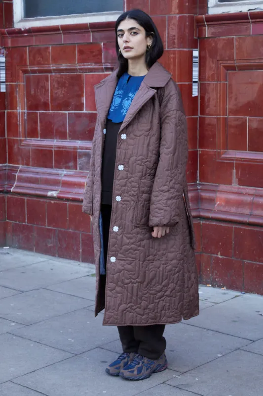 gilda coat- chocolate sold by Damson Madder