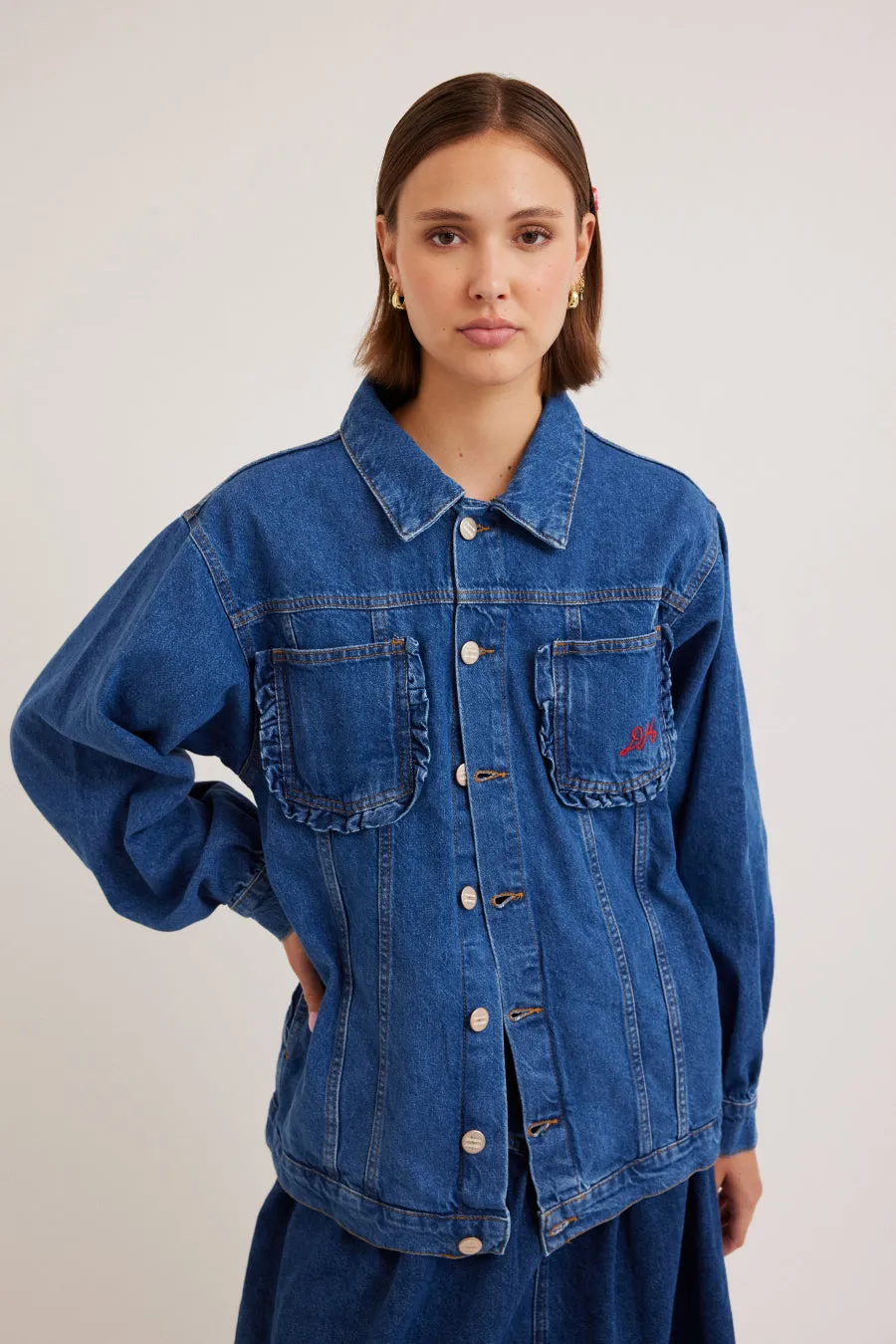 frilly fin denim jacket sold by Damson Madder product image thumbnail 3