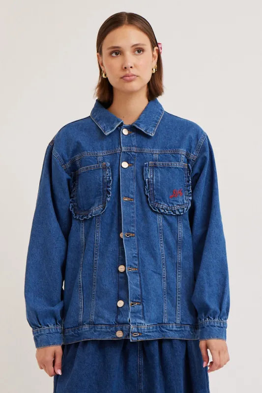 frilly fin denim jacket sold by Damson Madder