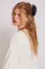 frill scrunchie in navy with gingham edge sold by Damson Madder