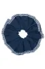 frill scrunchie in navy with gingham edge sold by Damson Madder