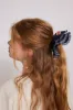 frill scrunchie in navy with gingham edge sold by Damson Madder