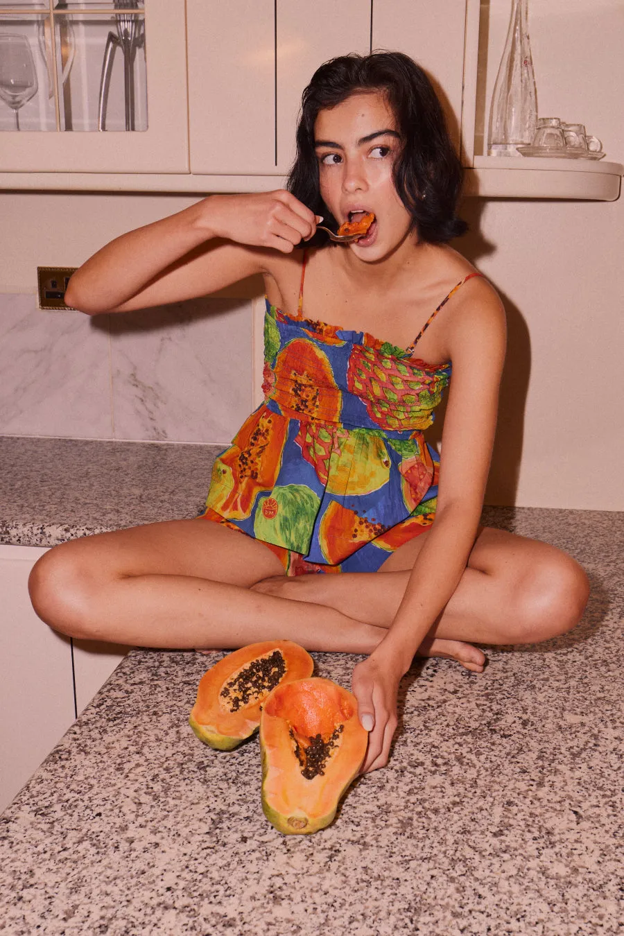 hope shirred cami - papaya print sold by Damson Madder product image thumbnail 3