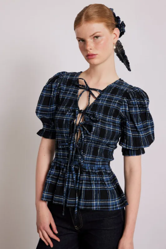 bluebelle blouse - navy check sold by Damson Madder