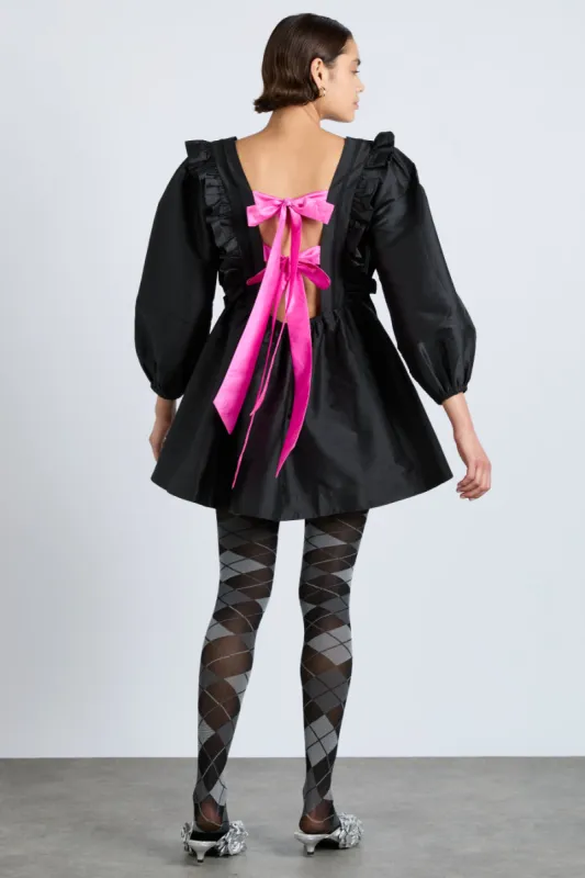 piarra mini smock dress - black  with pink bows sold by Damson Madder