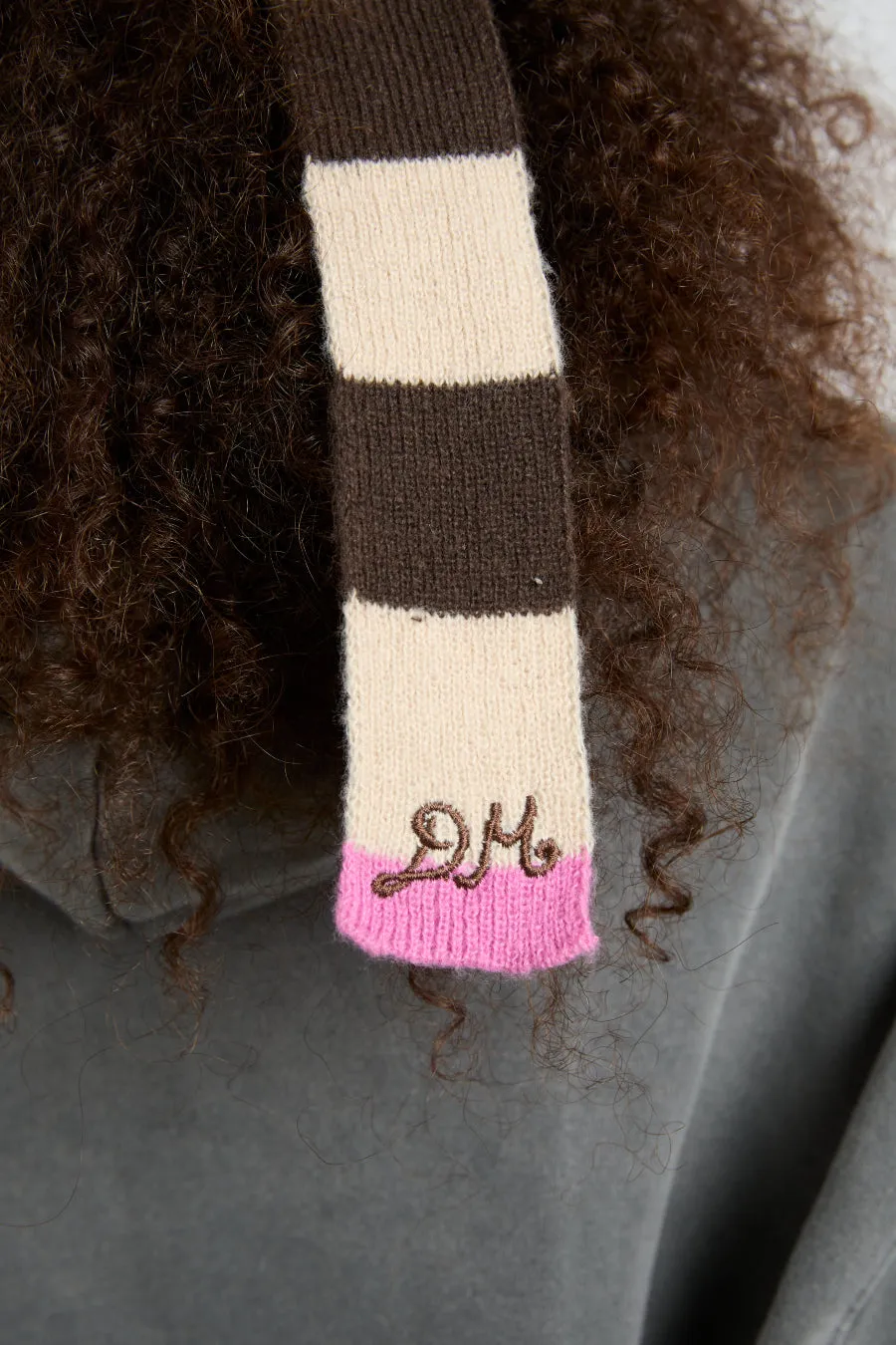 knitted hair bow in stripe - ecru & choc sold by Damson Madder product image thumbnail 2