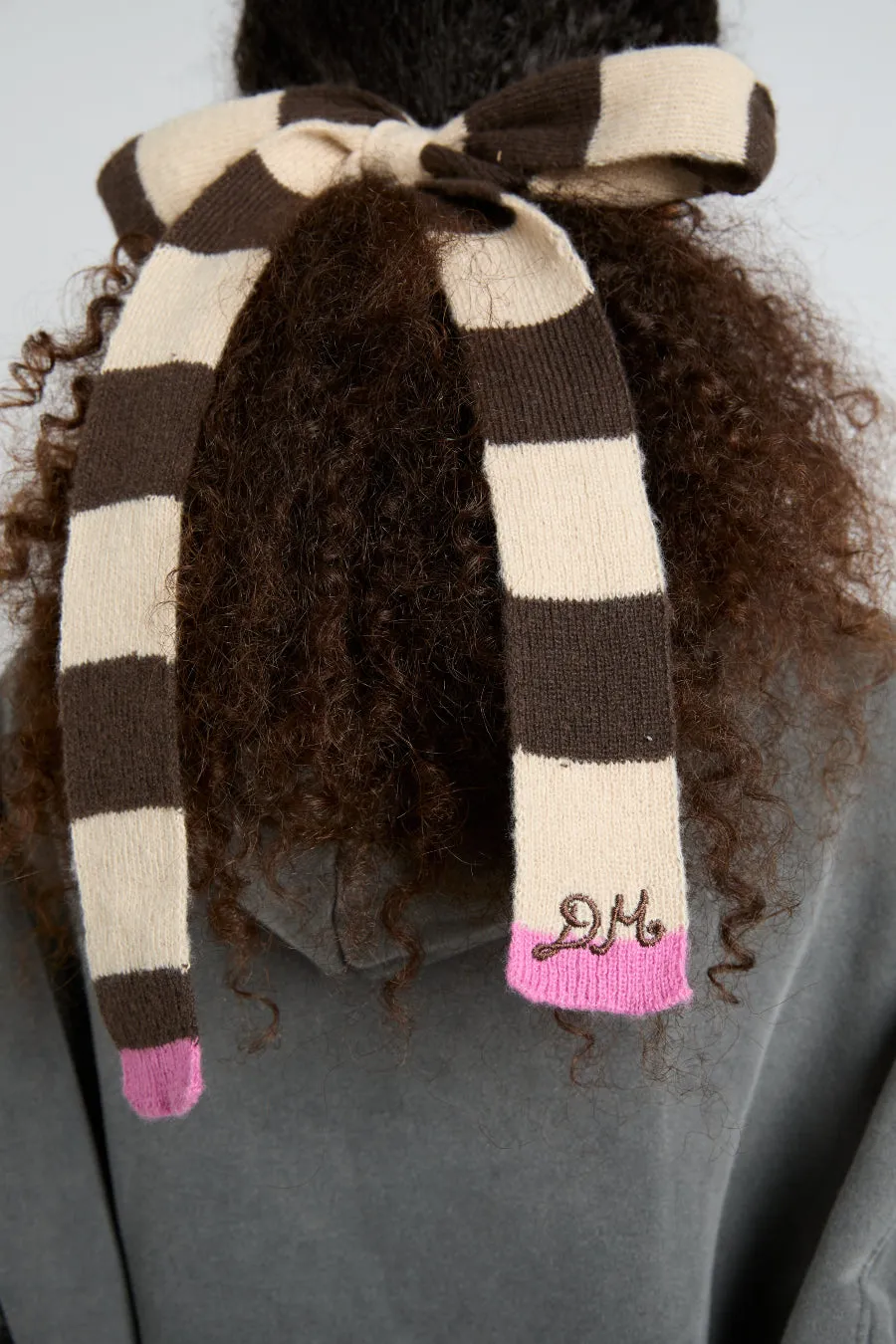 knitted hair bow in stripe - ecru & choc sold by Damson Madder product image thumbnail 3