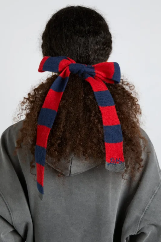 knitted hair bow in stripe - navy & red sold by Damson Madder