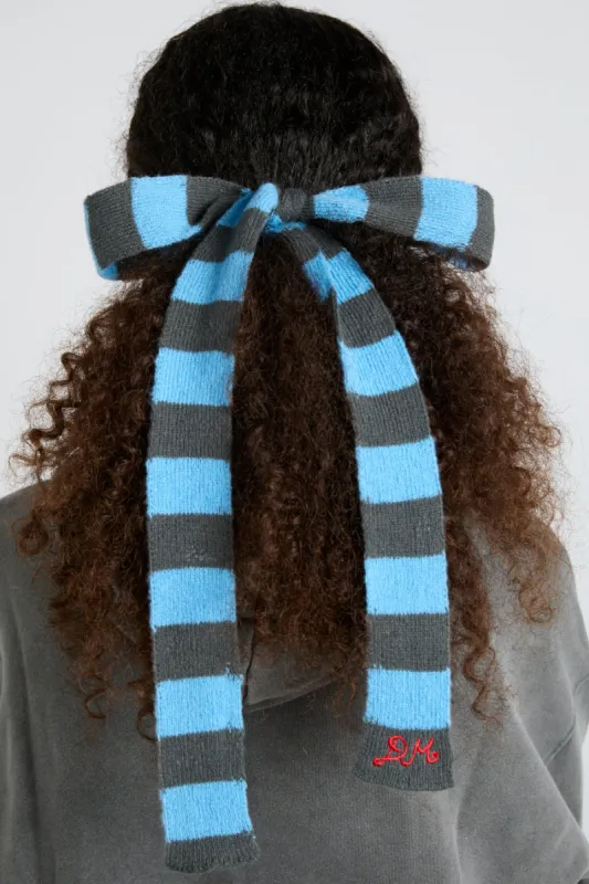 knitted hair bow in stripe - blue & grey sold by Damson Madder
