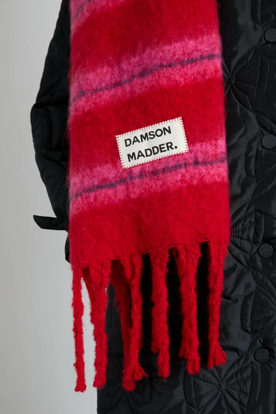 pink & red fluffy stripe scarf sold by Damson Madder product image thumbnail 3