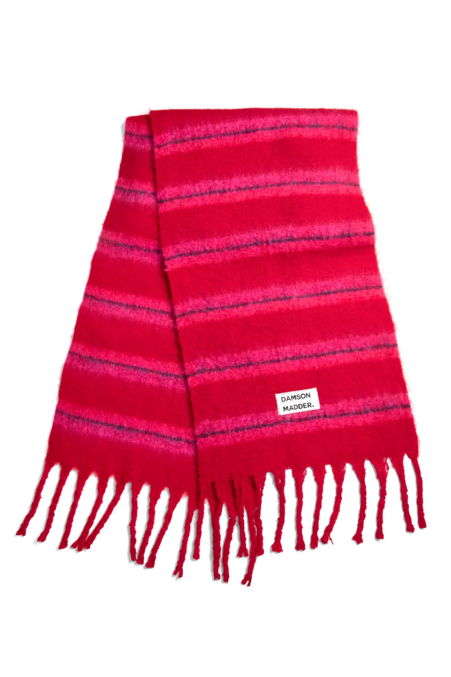 pink & red fluffy stripe scarf sold by Damson Madder product image thumbnail 5
