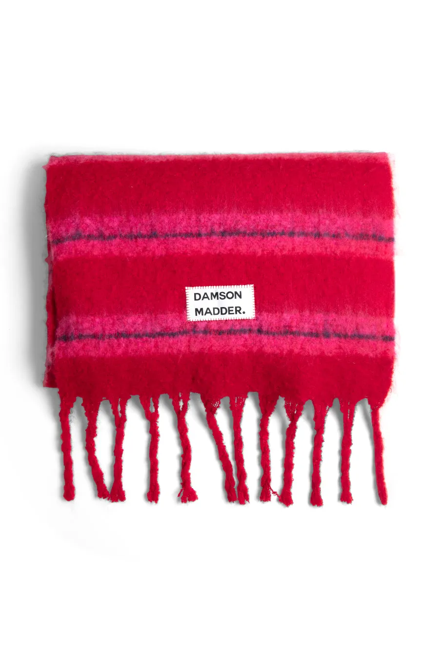 pink & red fluffy stripe scarf sold by Damson Madder product image thumbnail 4