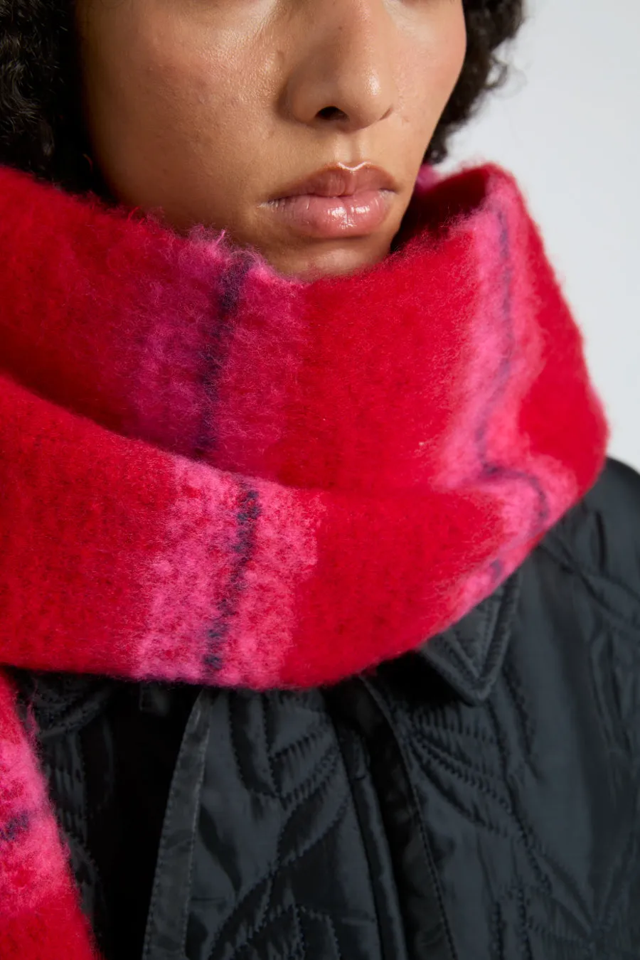 pink & red fluffy stripe scarf sold by Damson Madder product image thumbnail 2