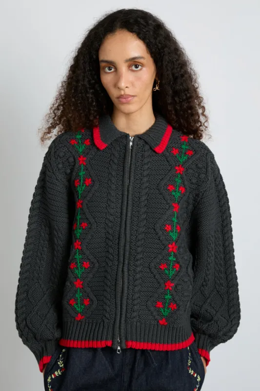 grandpa cardigan - charcoal cable sold by Damson Madder