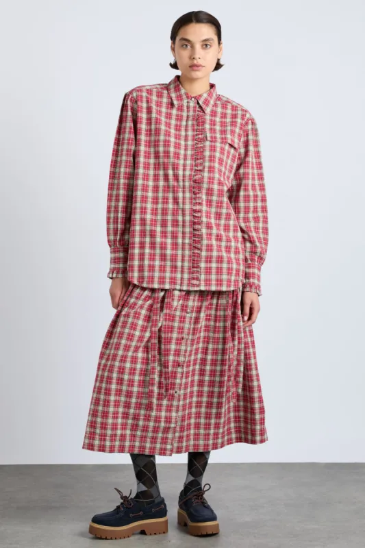 kylie ruffle shirt - red check sold by Damson Madder