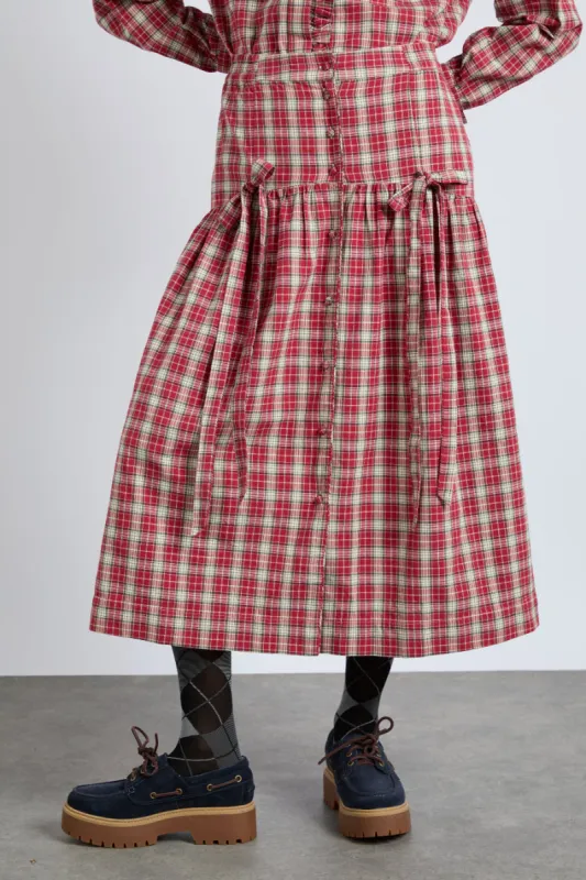 bronte button through midi skirt - red check sold by Damson Madder