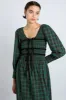 elle shirred midi dress - green check sold by Damson Madder