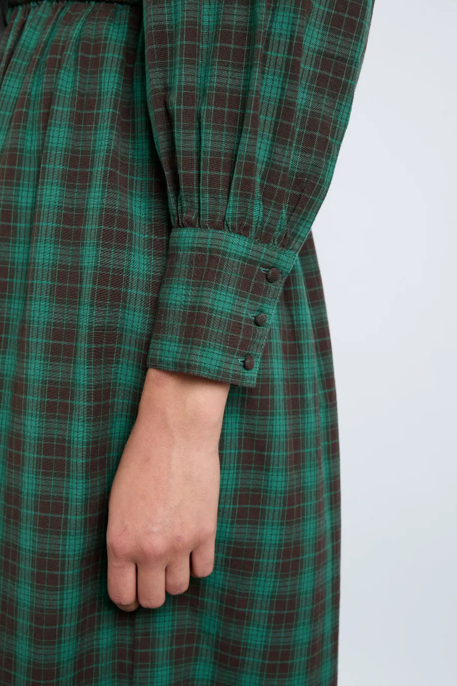 elle shirred midi dress - green check sold by Damson Madder product image thumbnail 4